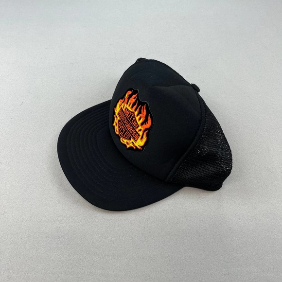 Vintage Harley Davidson Motorcycles Snapback Hat Trucker Adult Black Flames 80s